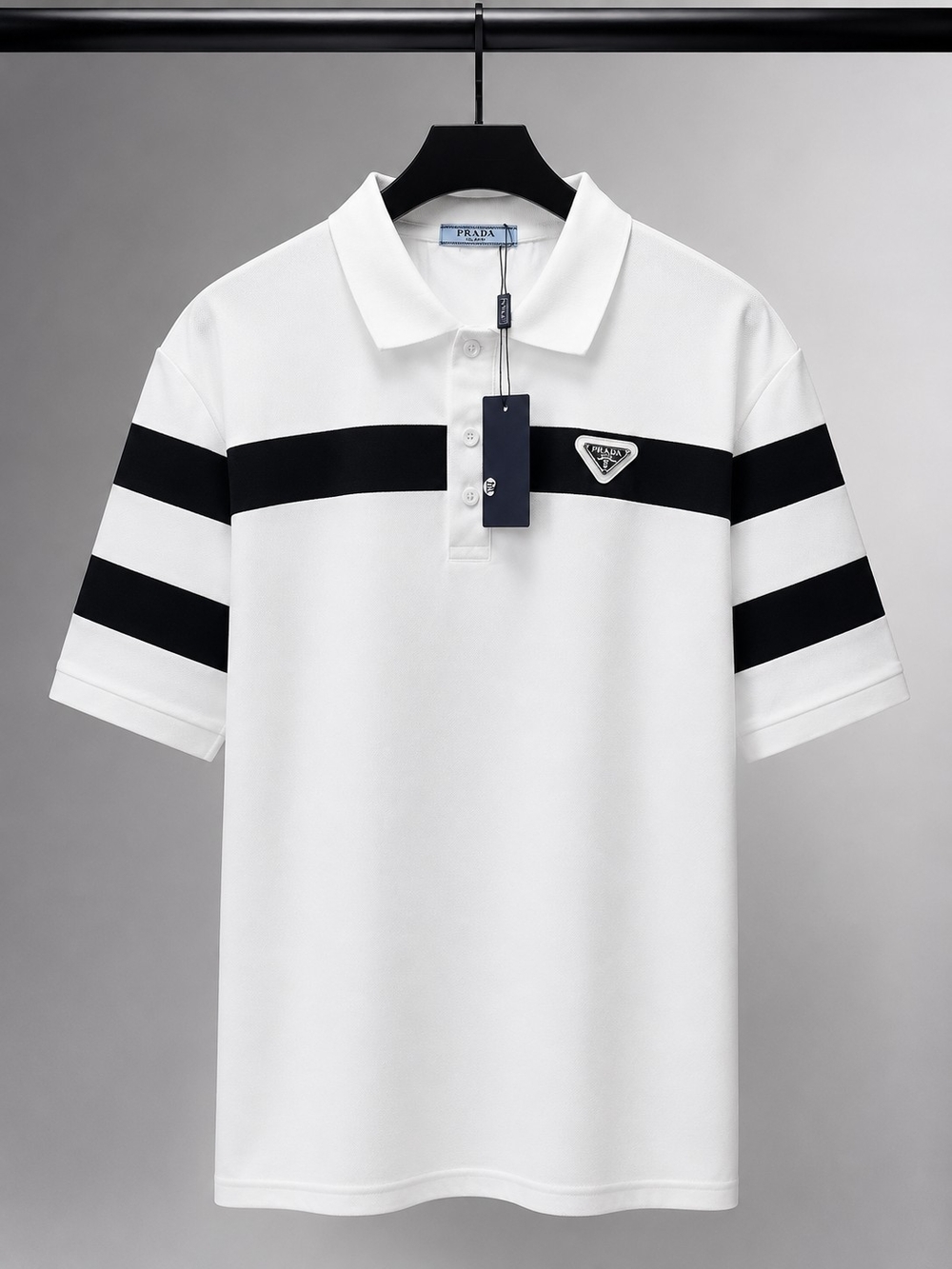 Prada White Polo with Black Stripes